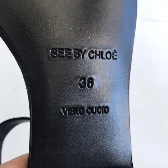 See by Chloe Specchio Cork Flat Sandal Size 36 Black Leather Upper Designer - Picture 11 of 13